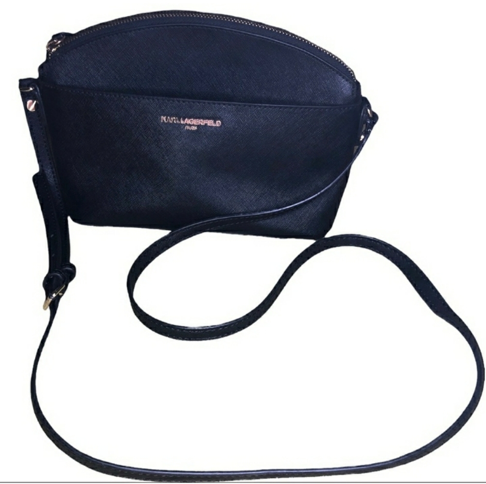 KARL LAGERFELD Black Saffiano Leather Crossbody